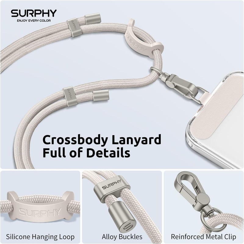 SURPHY Phone Lanyard, Adjustable Phone Strap Crossbody with 2 Pack Cell Phone Tether Tab, Premium Metal Buckles, Skin-Friendly, Universal Cell Phone Lanyard Crossbody for Women and Men, Stone - Image 2